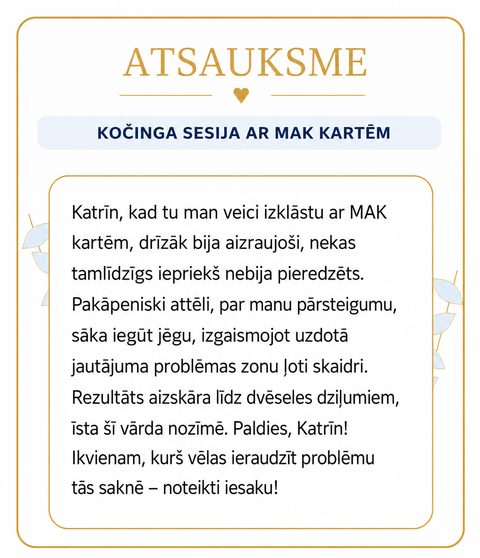 RISA atsauksme — klientes pārsteidzošs rezultāts MAK kāršu sesijā