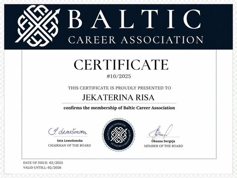 Baltijas Karjeras asociācijas biedra sertifikāts